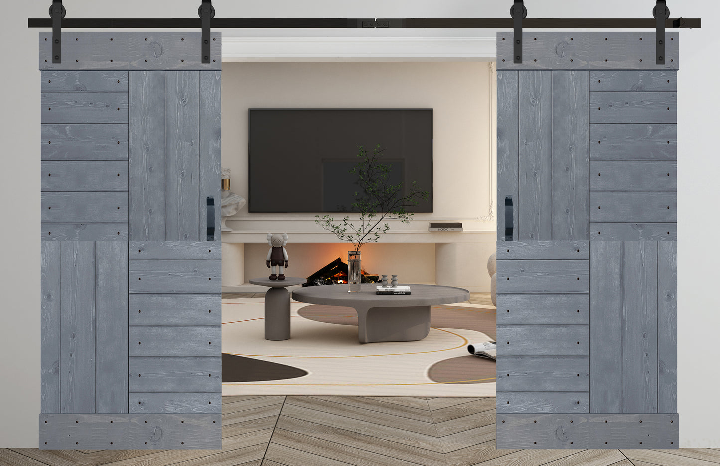 S Style Finished Double Single Sliding Barn Door With Hardware Kit(Assembly Needed)(Custom Size Available)