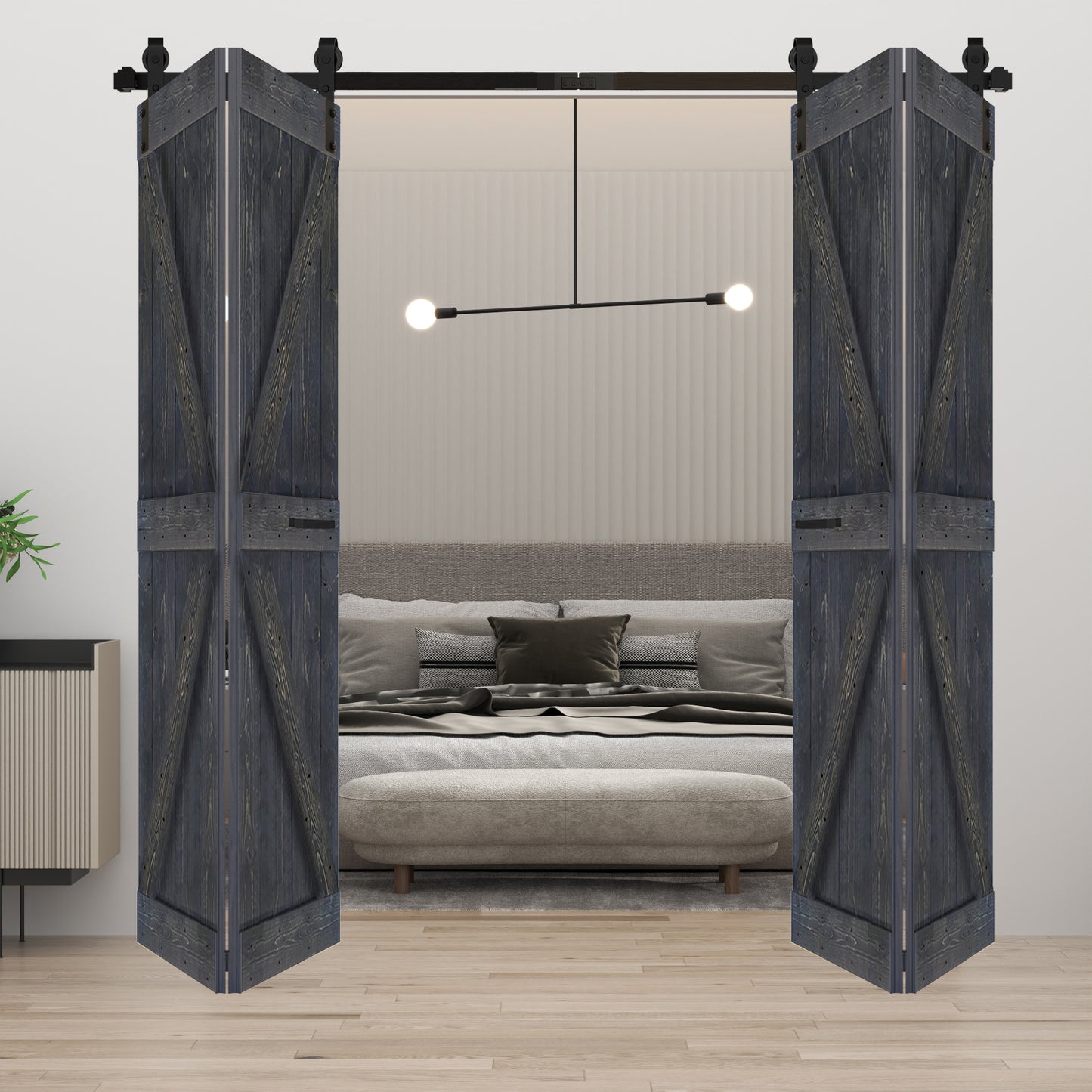 K Series Bi-Fold Double Door ( 4 Panels ) With Hardware Track - Assembly Needed