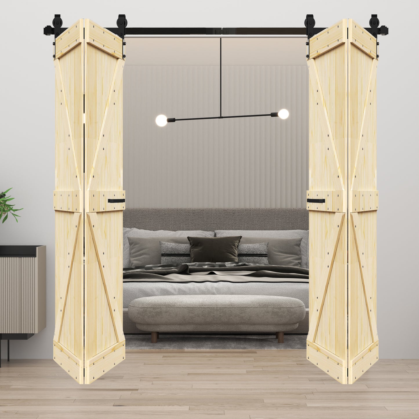 K Series Bi-Fold Double Door ( 4 Panels ) With Hardware Track - Assembly Needed