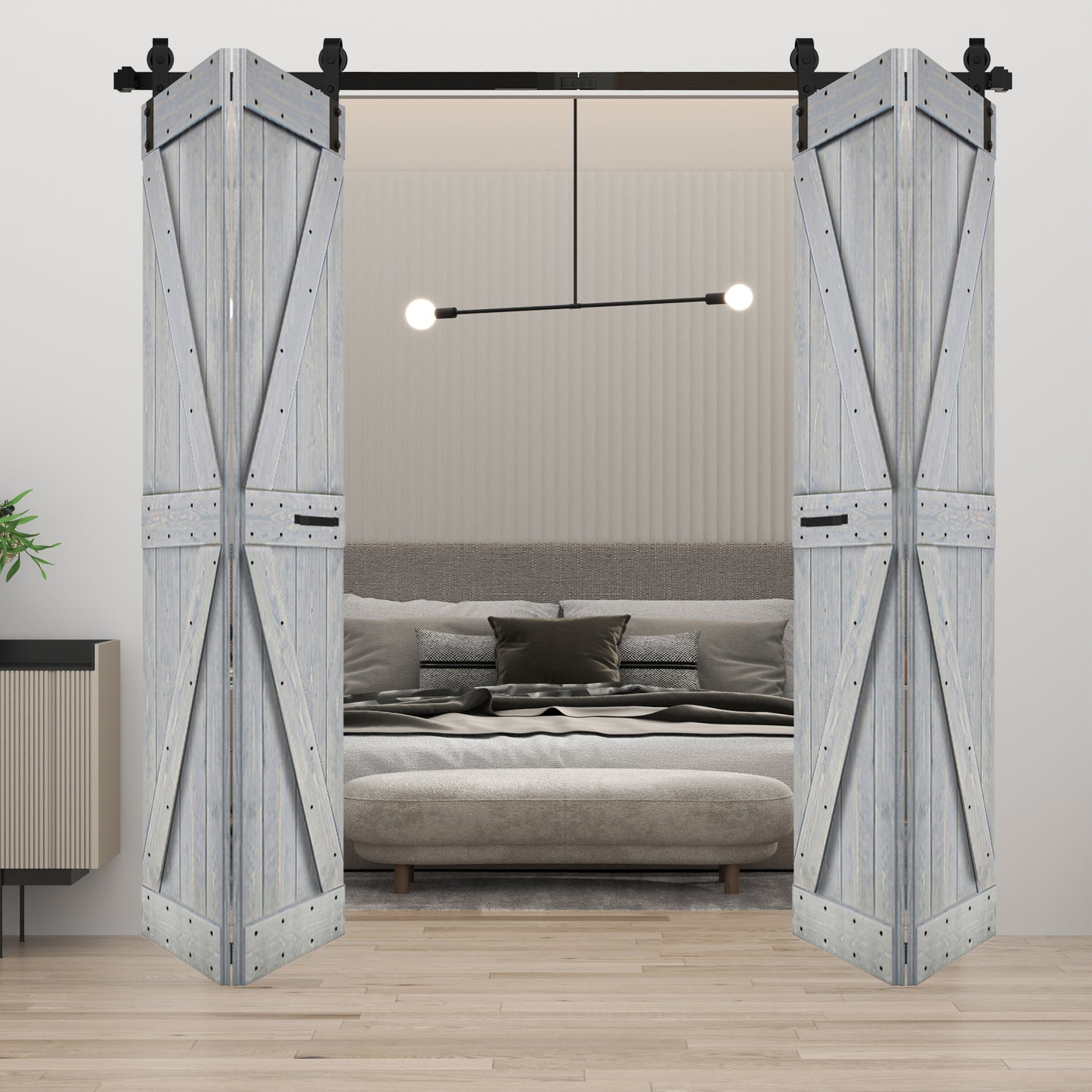 K Series Bi-Fold Double Door ( 4 Panels ) With Hardware Track - Assembly Needed