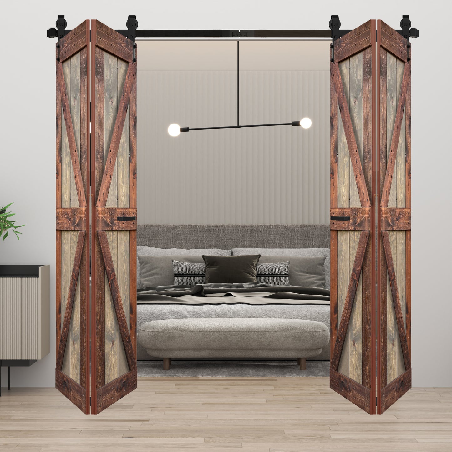 K Series Bi-Fold Double Door ( 4 Panels ) With Hardware Track - Assembly Needed