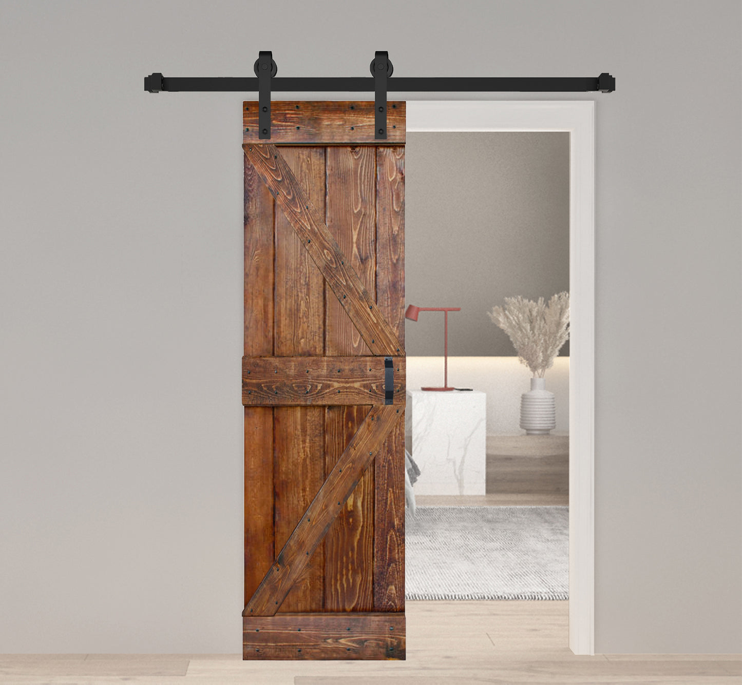 K Style Finished Single Sliding Barn Door With Hardware Kit(Assembly Needed) (Custom Size Avalaible)