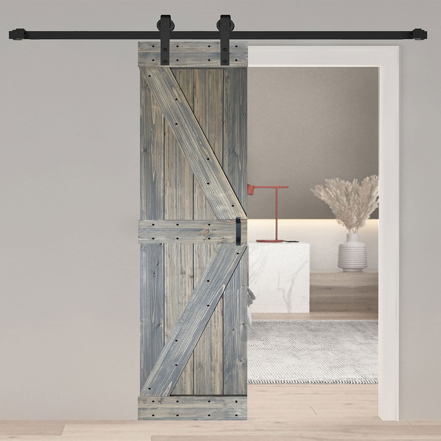 K Style Finished Single Sliding Barn Door With Hardware Kit(Assembly Needed) (Custom Size Avalaible)