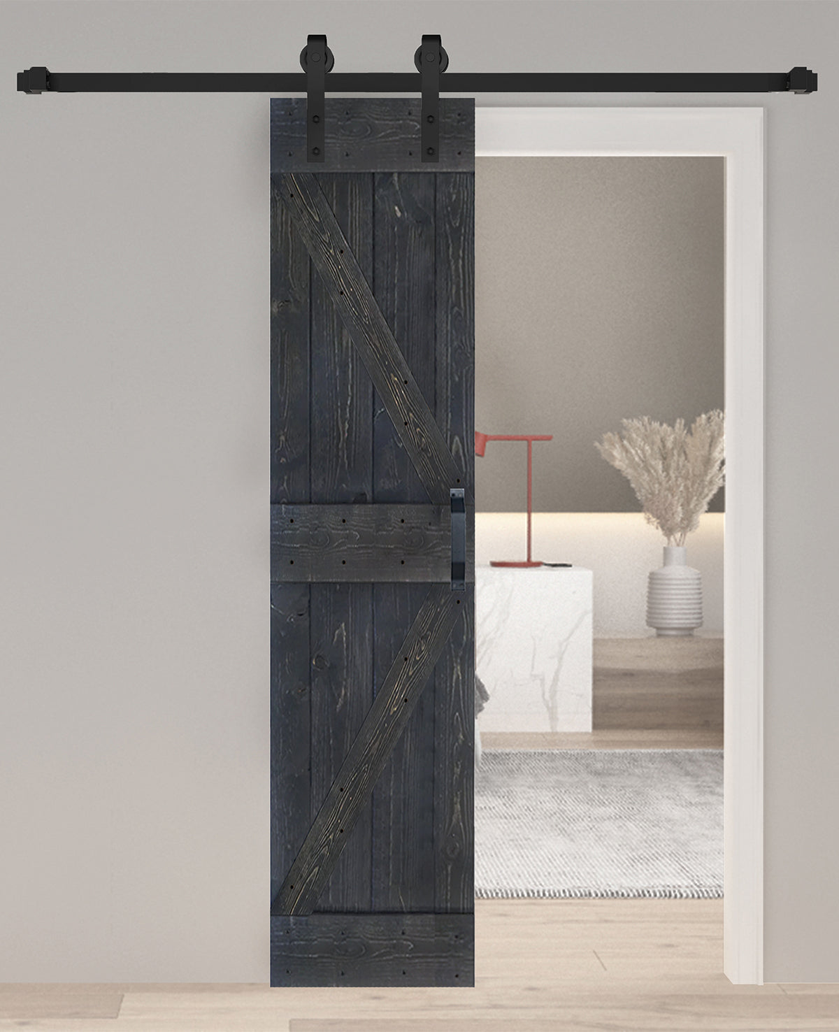 K Style Finished Single Sliding Barn Door With Hardware Kit(Assembly Needed) (Custom Size Avalaible)