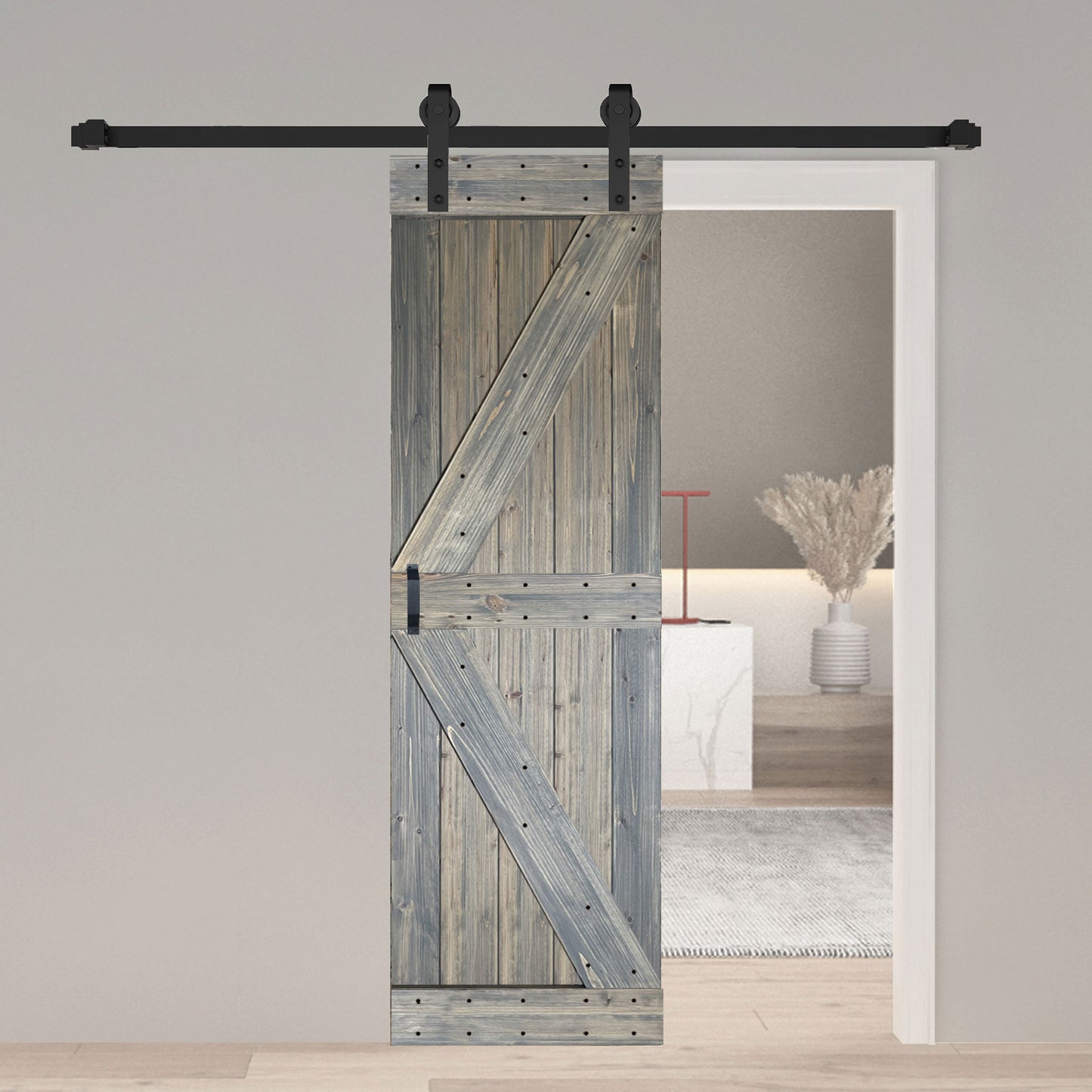 K Style Finished Single Sliding Barn Door With Hardware Kit(Assembly Needed) (Custom Size Avalaible)