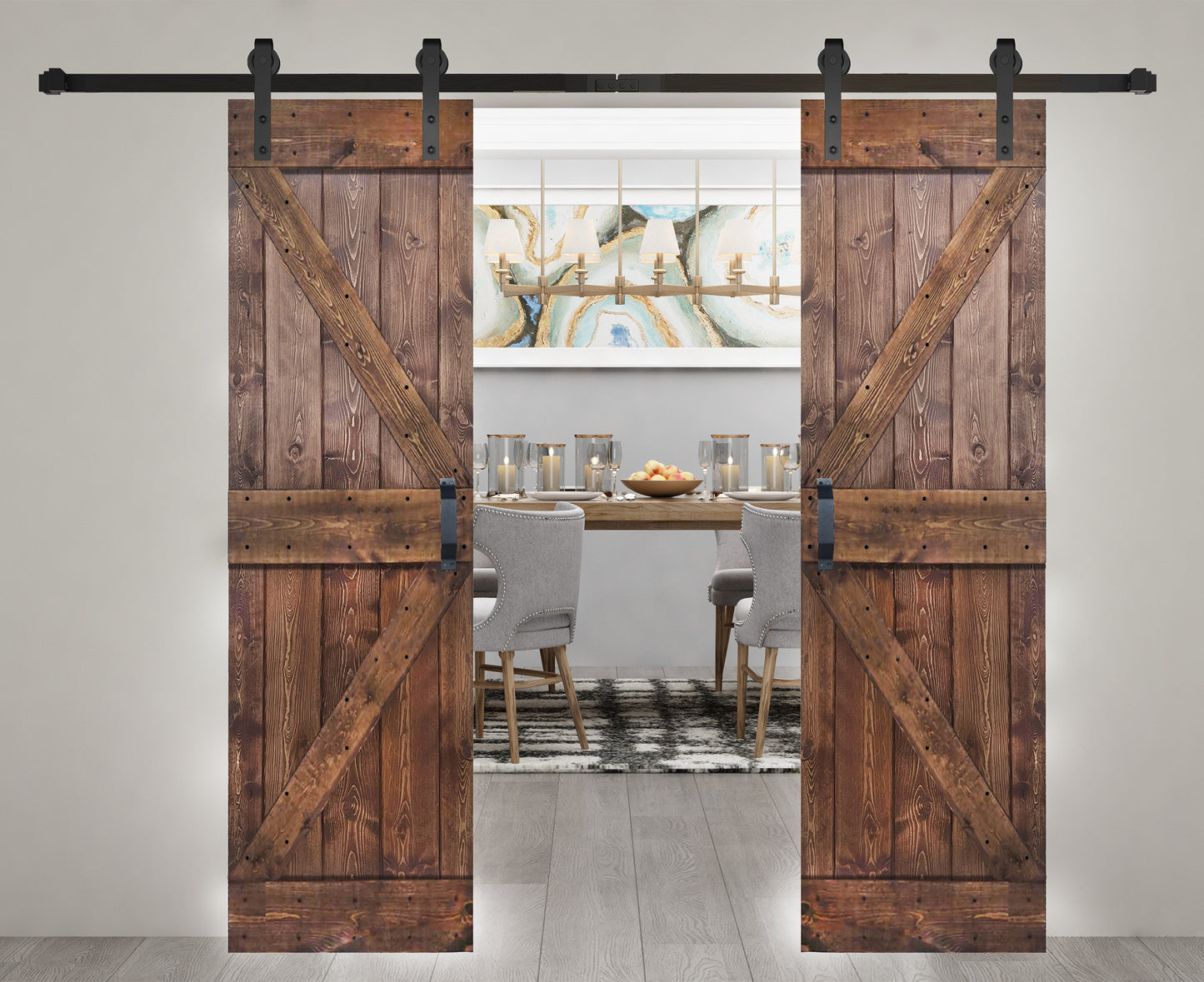 K Style Finished Double Single Sliding Barn Door With Hardware Kit(Assembly Needed)(Custom Size Available)