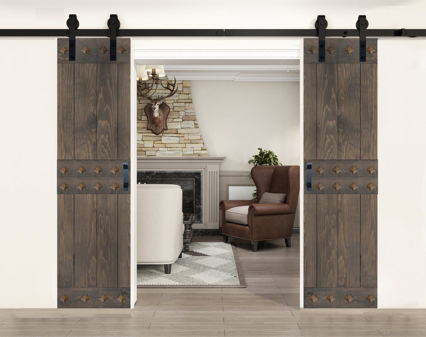 Mid-Century Style Finished Double Single Sliding Barn Door With Hardware Kit(Assembly Needed)(Custom Size Available)