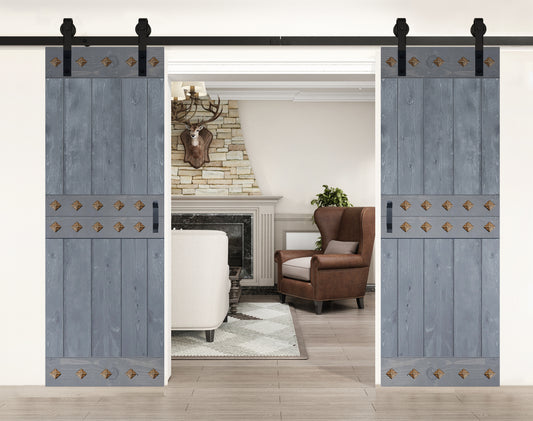 Mid-Century Style Finished Double Single Sliding Barn Door With Hardware Kit(Assembly Needed)(Custom Size Available)