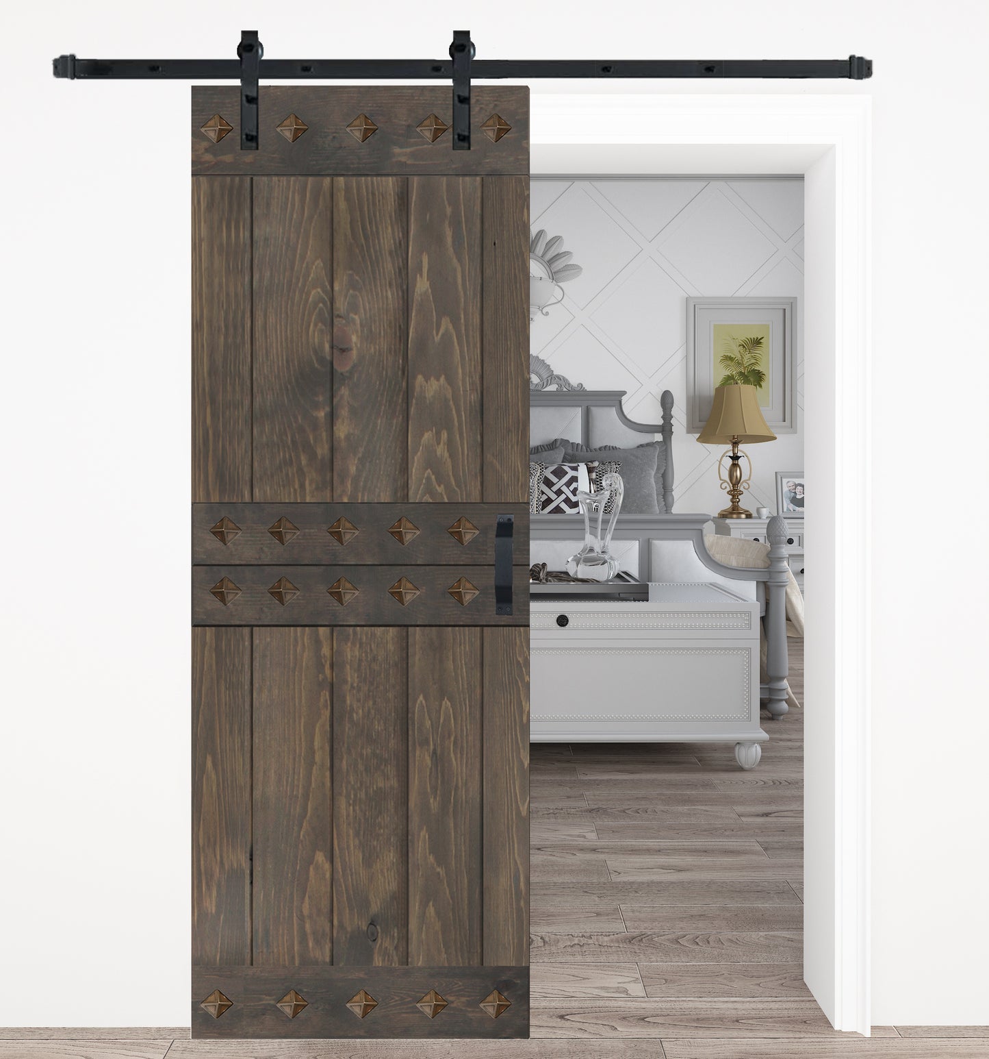 Mid-Century Style Finished Single Sliding Barn Door With Hardware Kit (Assembly Needed)(Custom Size Avalaible)