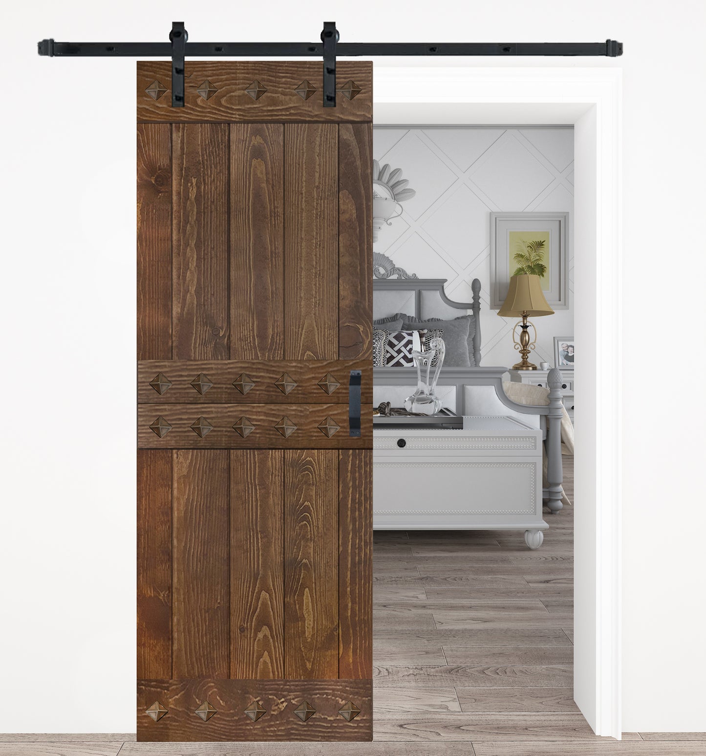 Mid-Century Style Finished Single Sliding Barn Door(Hardware Kit NOT Included)(Assembly Needed) (Custom Size Avalaible)