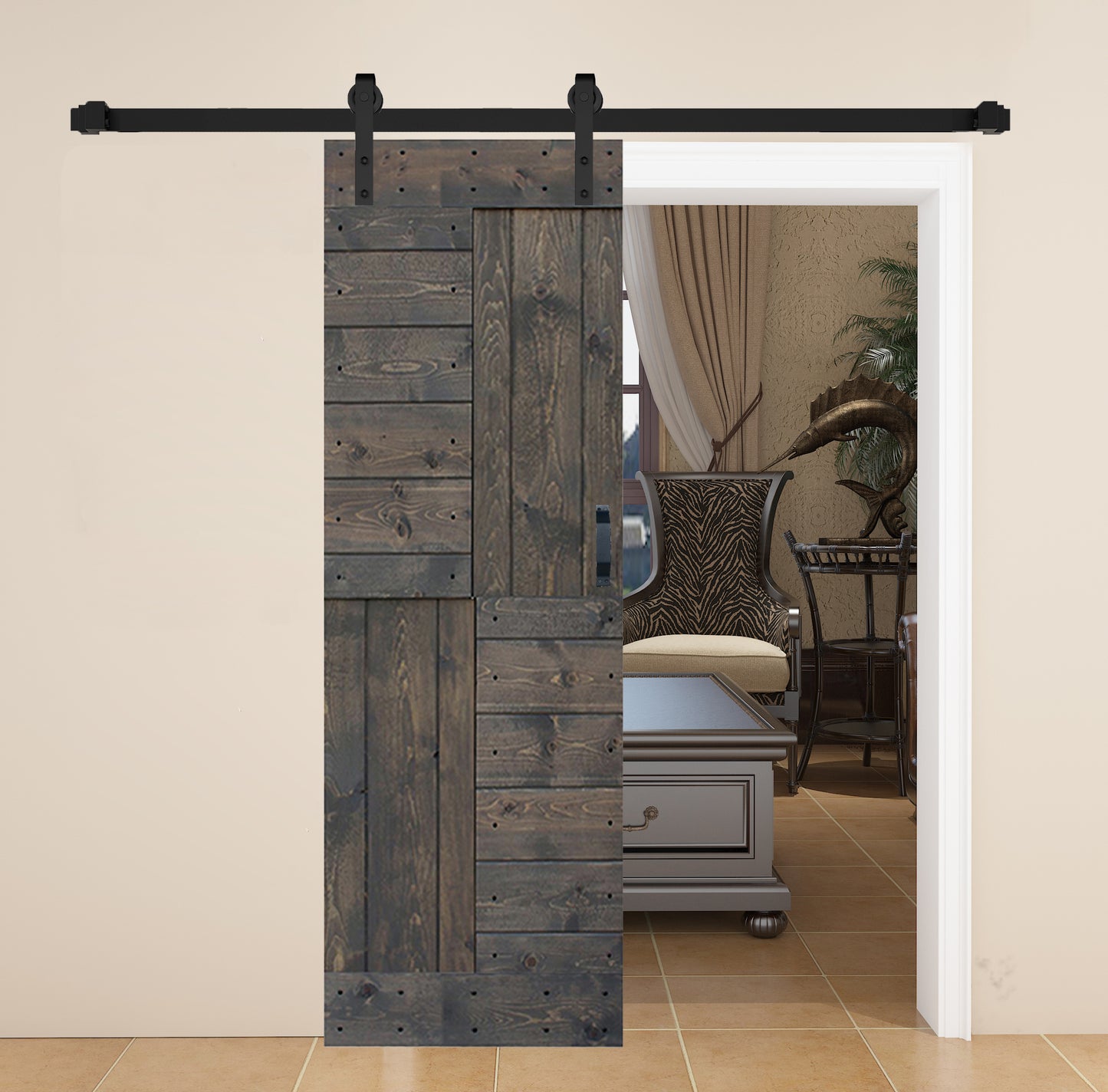 S Style Finished Single Sliding Barn Door With Hardware Kit (Assembly Needed)(Custom Size Avalaible)