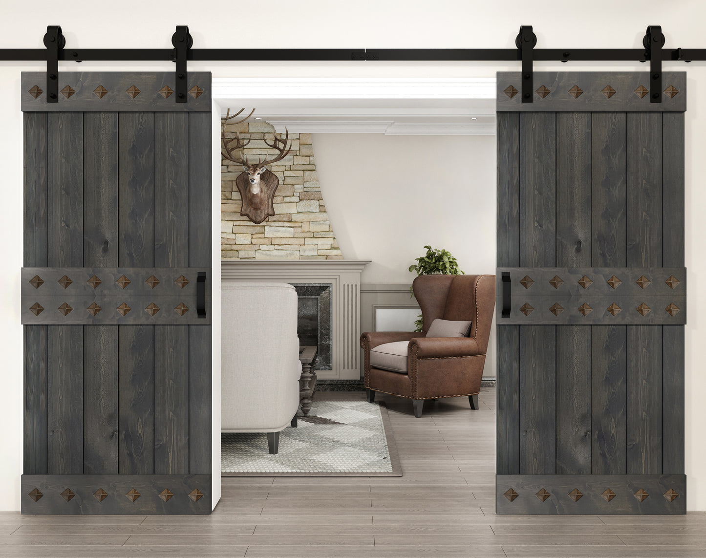 Mid-Century Style Finished Double Single Sliding Barn Door With Hardware Kit(Assembly Needed)(Custom Size Available)