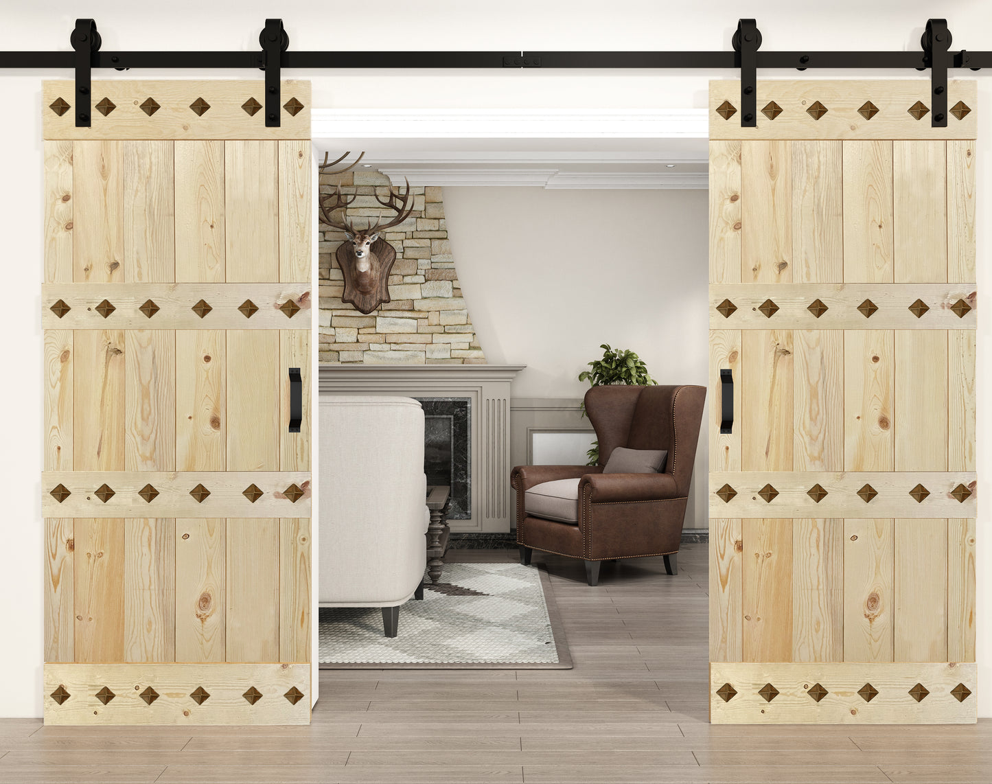 Mid-Century Style Finished Double Single Sliding Barn Door With Hardware Kit(Assembly Needed)(Custom Size Available)