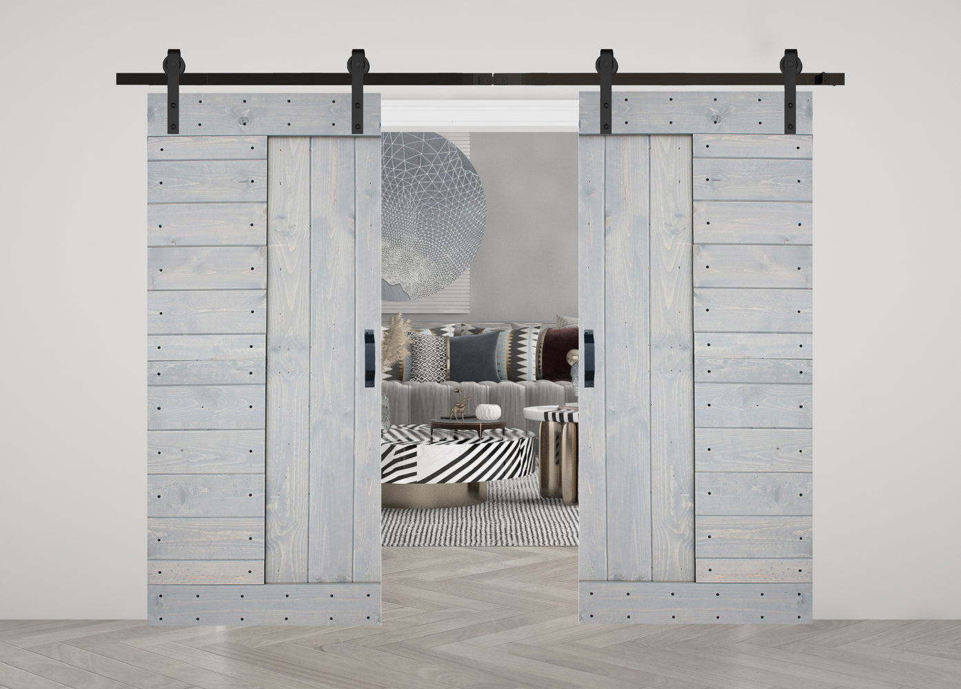 L Style Finished Double Single Sliding Barn Door With Hardware Kit(Assembly Needed)(Custom Size Available)