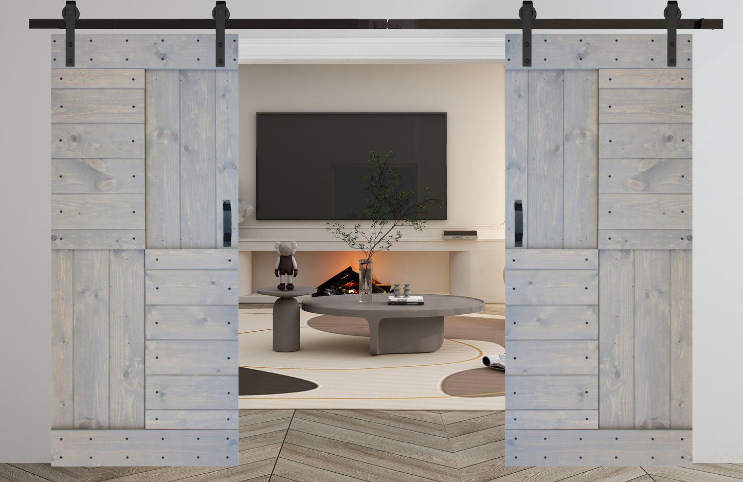 S Style Finished Double Single Sliding Barn Door With Hardware Kit(Assembly Needed)(Custom Size Available)