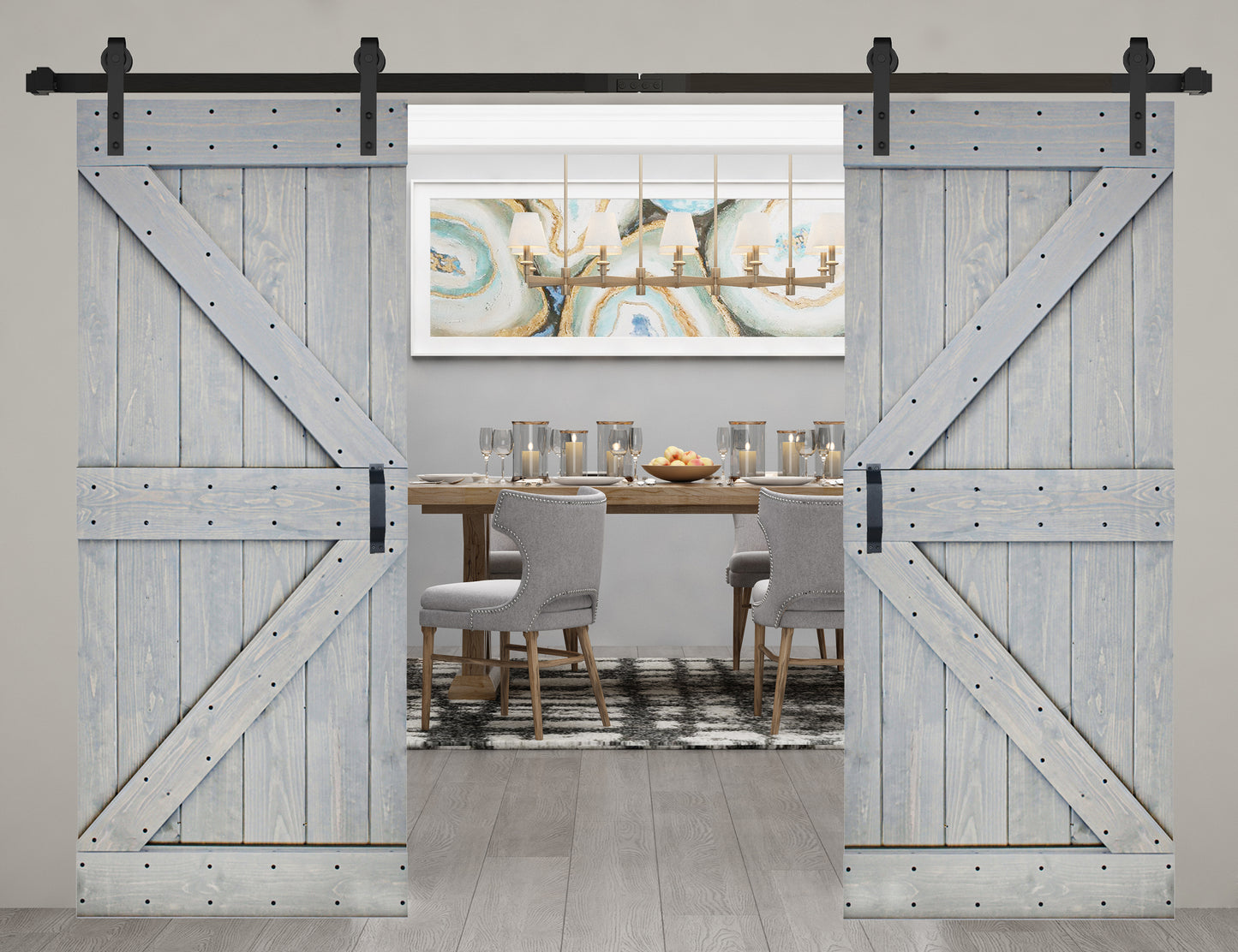 K Style Finished Double Single Sliding Barn Door With Hardware Kit(Assembly Needed)(Custom Size Available)