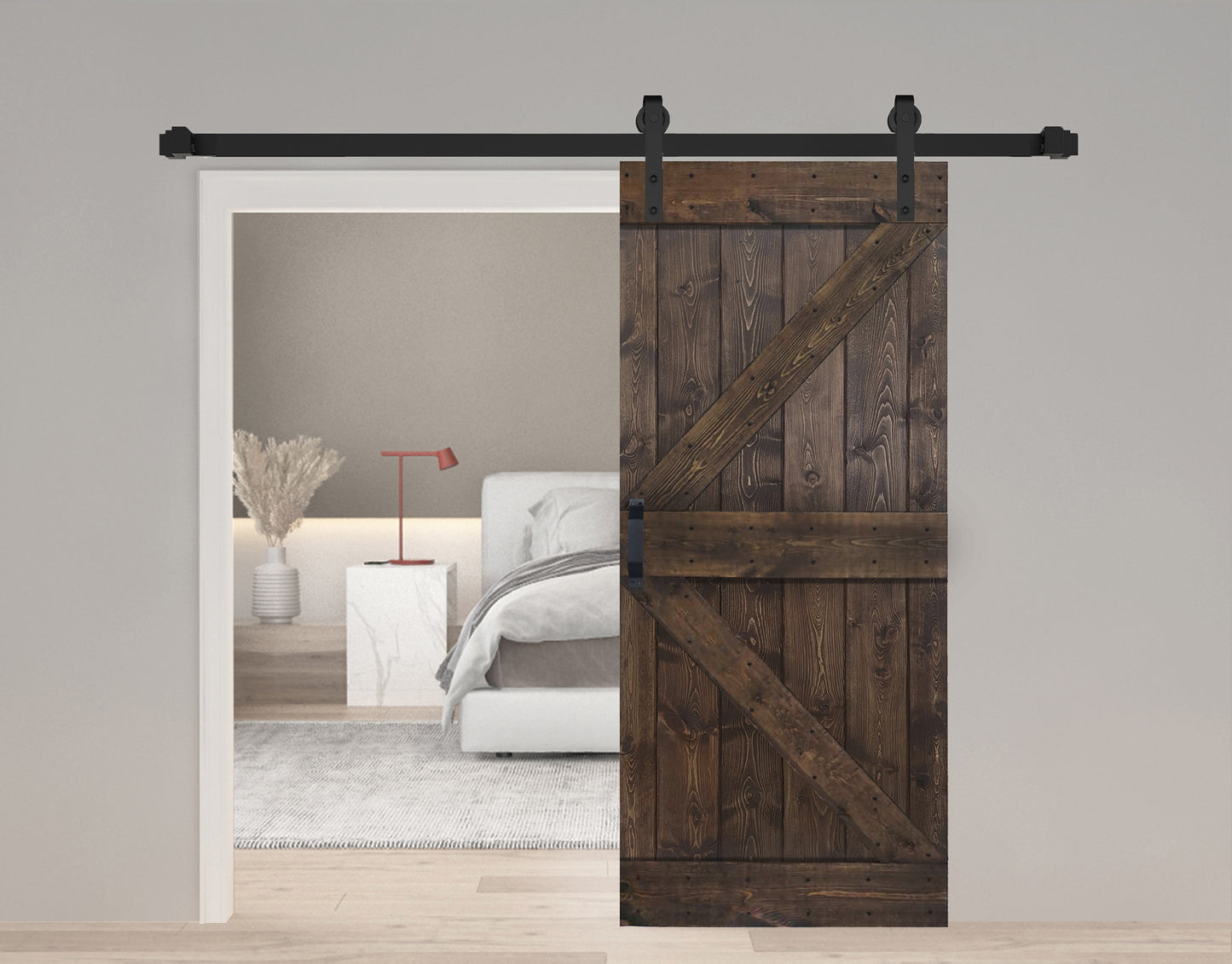 K Style Finished Single Sliding Barn Door With Hardware Kit(Assembly Needed) (Custom Size Avalaible)