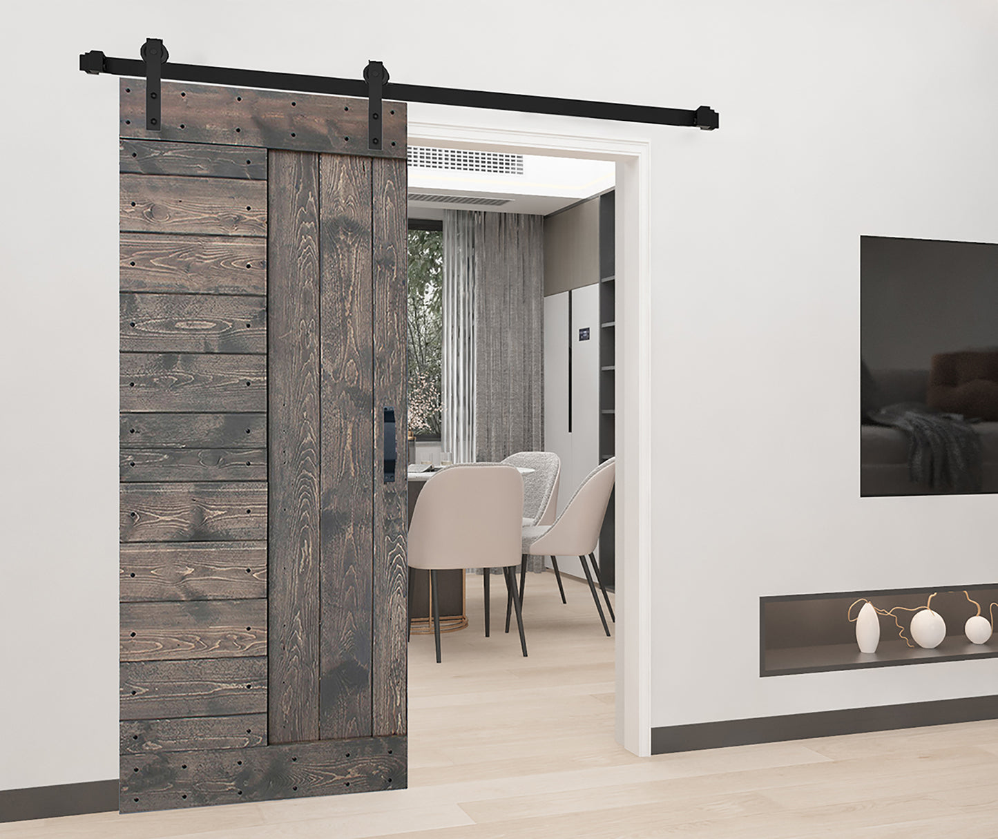 L Style Finished Single Sliding Barn Door With Hardware Kit (Assembly Needed)(Custom Size Avalaible)