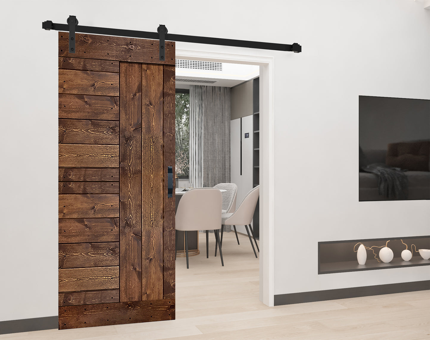 L Style Finished Single Sliding Barn Door With Hardware Kit (Assembly Needed)(Custom Size Avalaible)