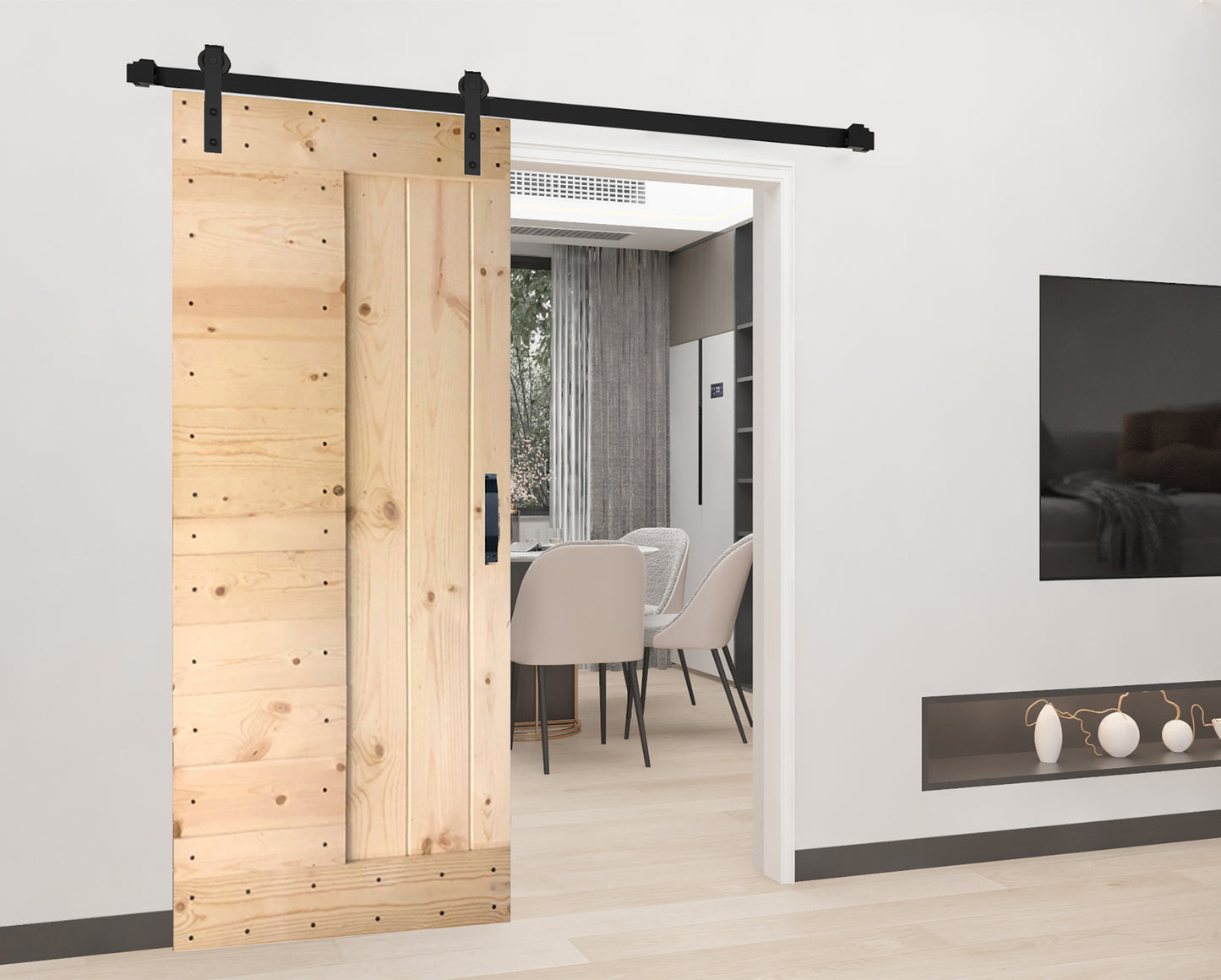 L Style Finished Single Sliding Barn Door With Hardware Kit (Assembly Needed)(Custom Size Avalaible)