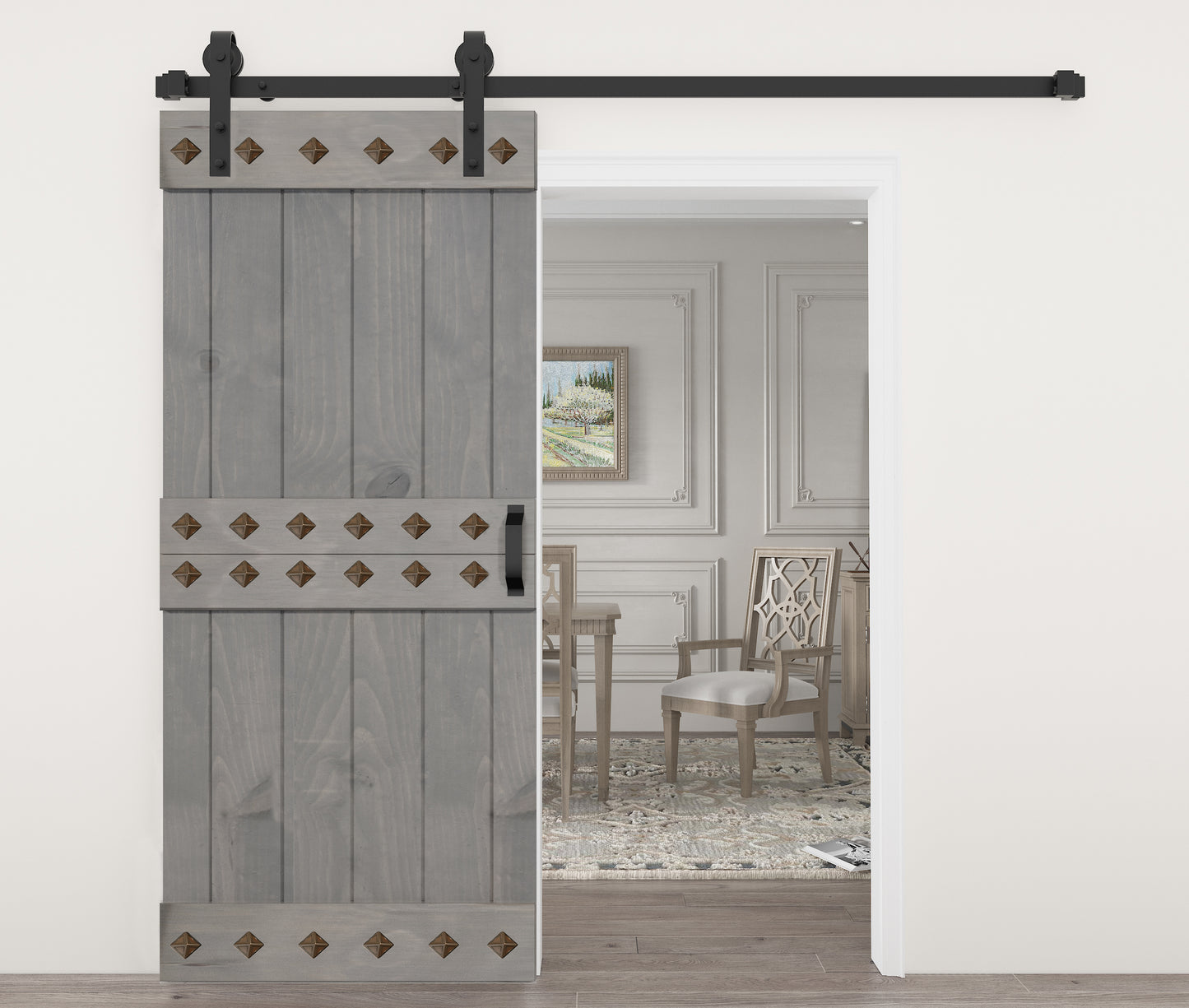 Mid-Century Style Finished Single Sliding Barn Door With Hardware Kit (Assembly Needed)(Custom Size Avalaible)