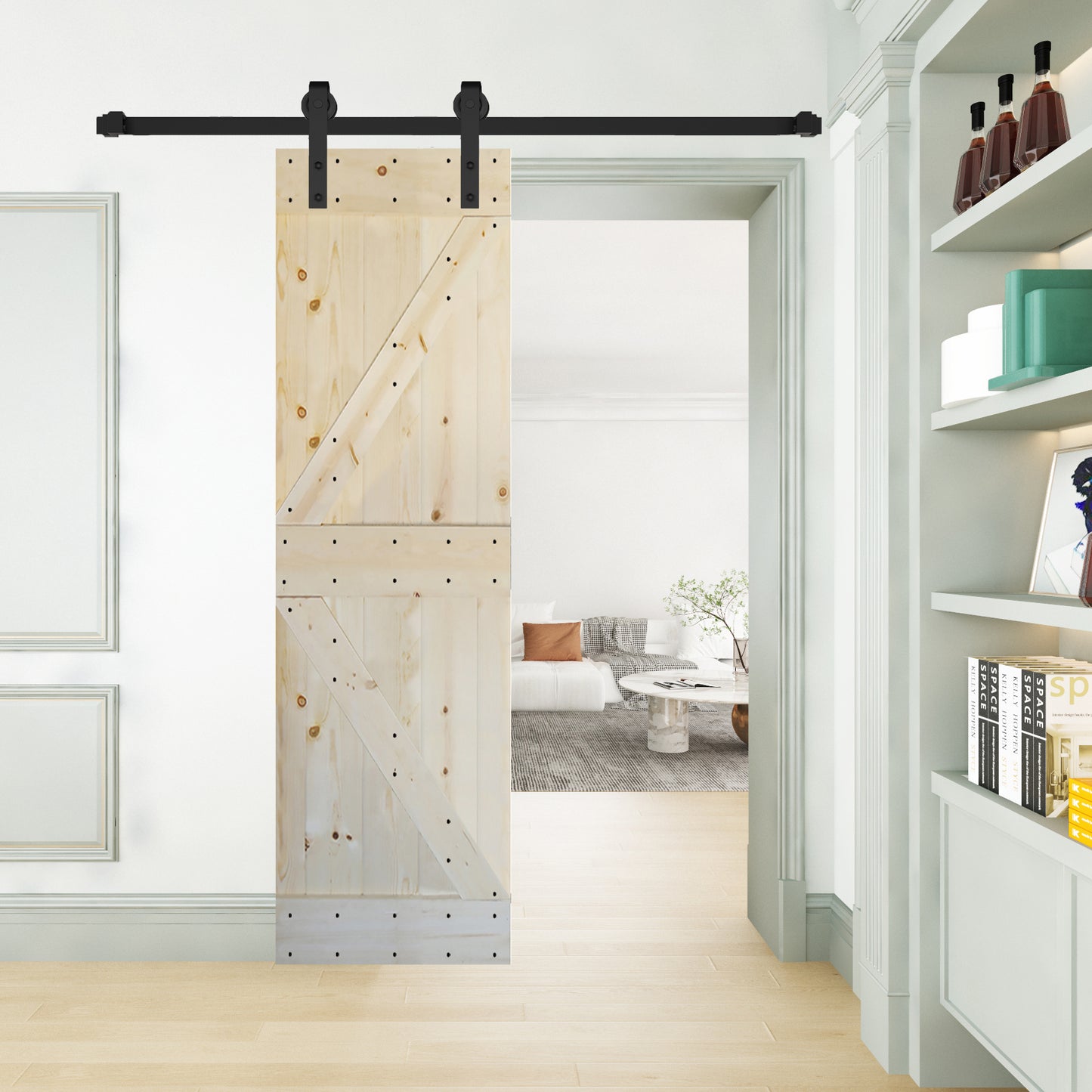 K Style Finished Single Sliding Barn Door(Hardware Kit NOT Included)(Assembly Needed) (Custom Size Avalaible)