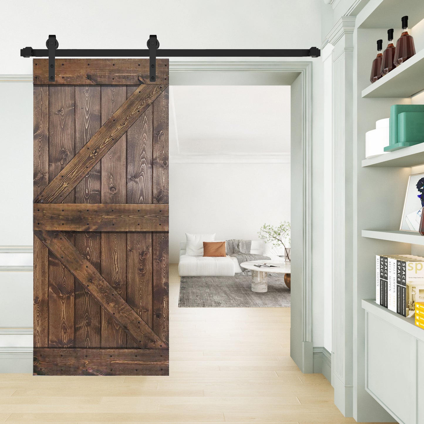 K Style Finished Single Sliding Barn Door(Hardware Kit NOT Included)(Assembly Needed) (Custom Size Avalaible)