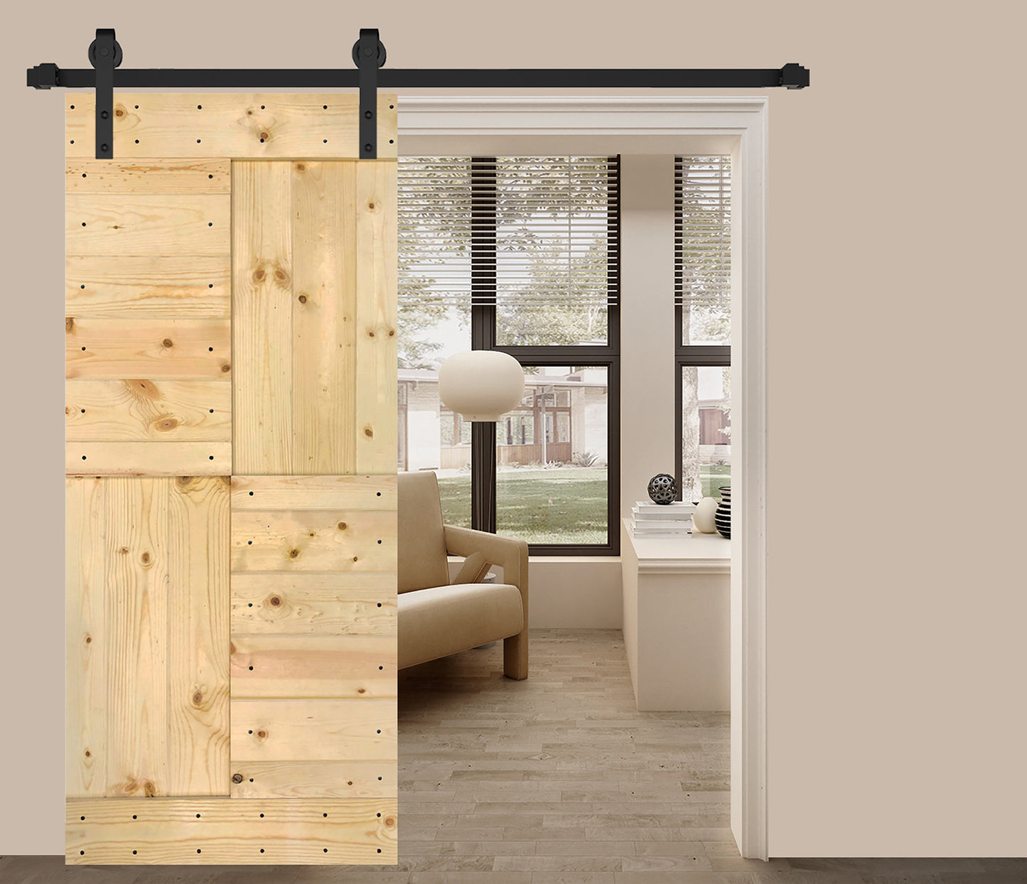 S Style Finished Single Sliding Barn Door(Hardware Kit NOT Included)(Assembly Needed) (Custom Size Avalaible)