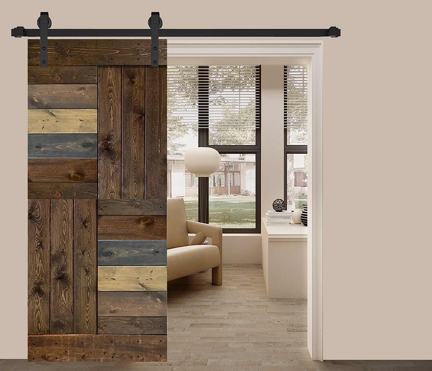 S Style Finished Single Sliding Barn Door(Hardware Kit NOT Included)(Assembly Needed) (Custom Size Avalaible)