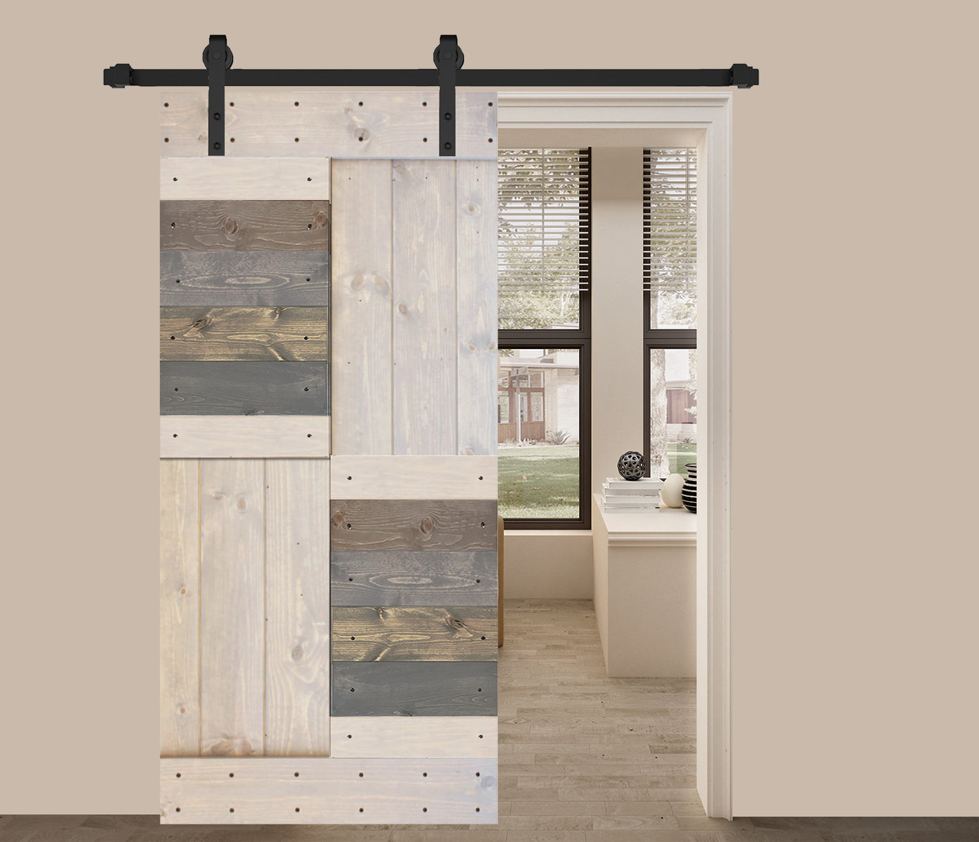 S Style Finished Single Sliding Barn Door(Hardware Kit NOT Included)(Assembly Needed) (Custom Size Avalaible)