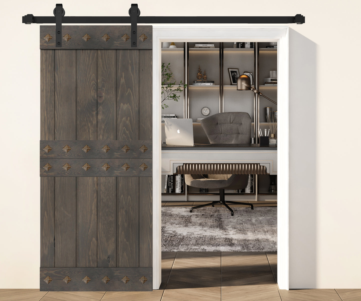 Mid-Century Style Finished Single Sliding Barn Door(Hardware Kit NOT Included)(Assembly Needed) (Custom Size Avalaible)