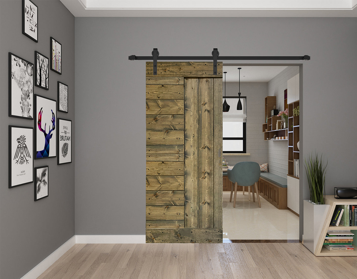 L Style Finished Single Sliding Barn Door(Hardware Kit NOT Included)(Assembly Needed)(Custom Size Available)