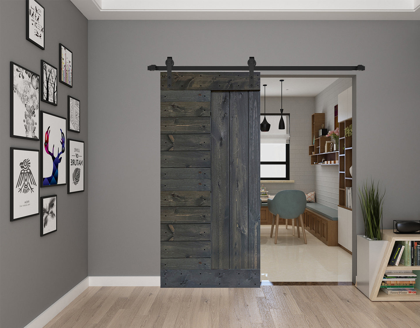 L Style Finished Single Sliding Barn Door(Hardware Kit NOT Included)(Assembly Needed)(Custom Size Available)