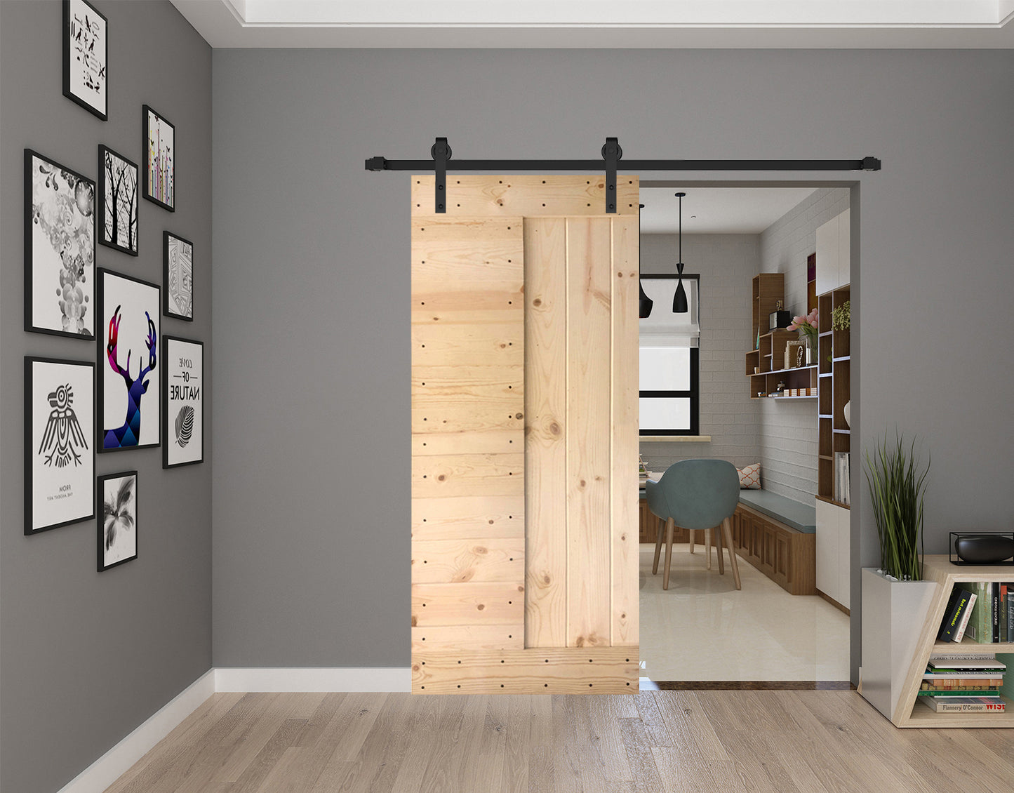 L Style Finished Single Sliding Barn Door(Hardware Kit NOT Included)(Assembly Needed)(Custom Size Available)