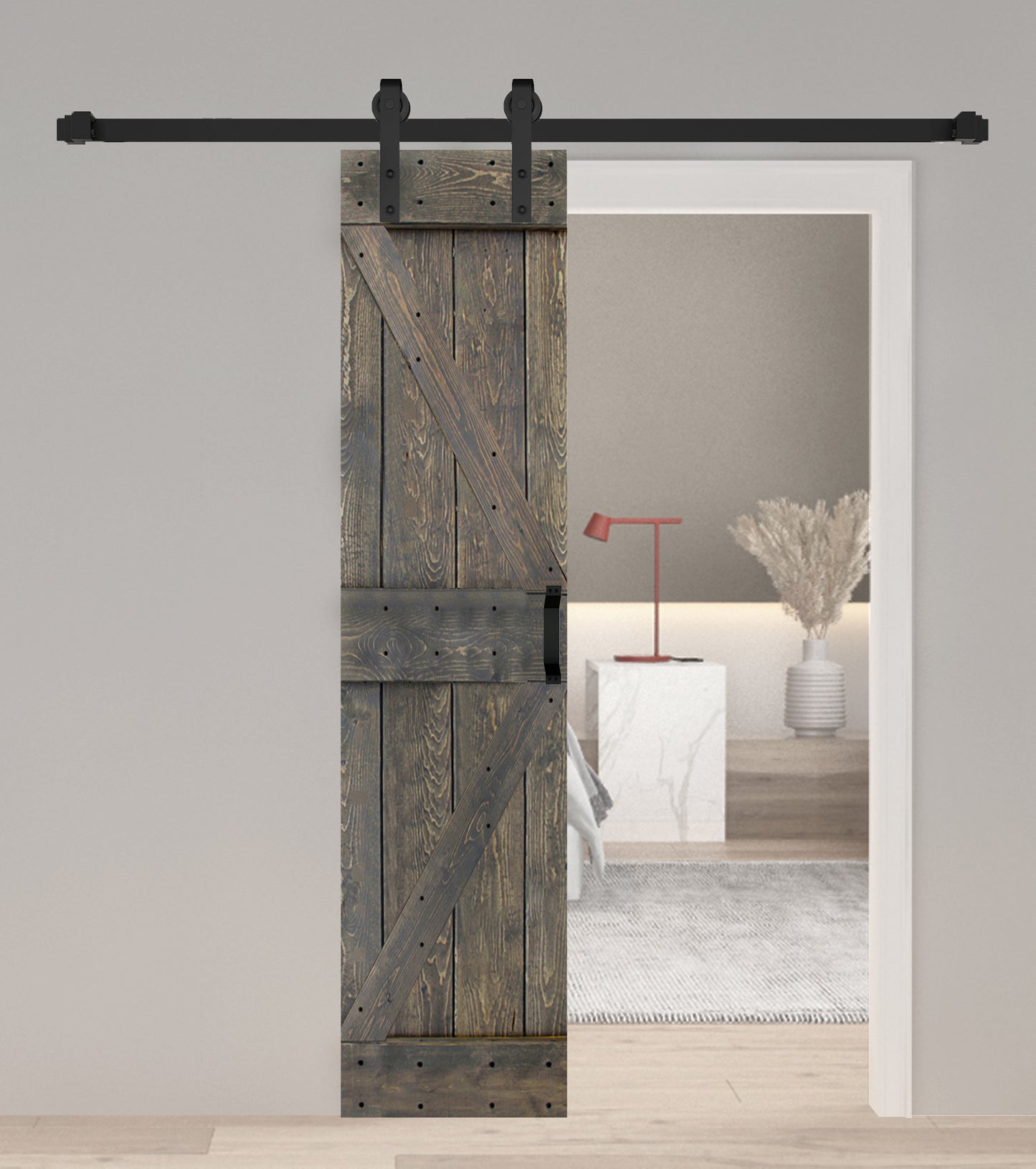 K Style Finished Single Sliding Barn Door With Hardware Kit(Assembly Needed) (Custom Size Avalaible)