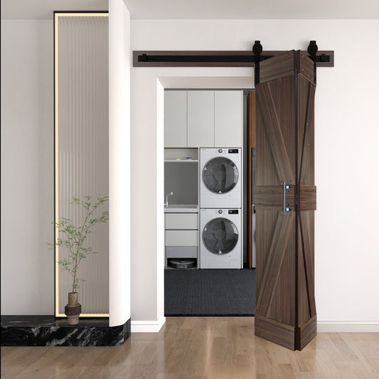 K Style Solid Core Interior Sliding Bifold Door with Hardware Track-Easy Assembly Required