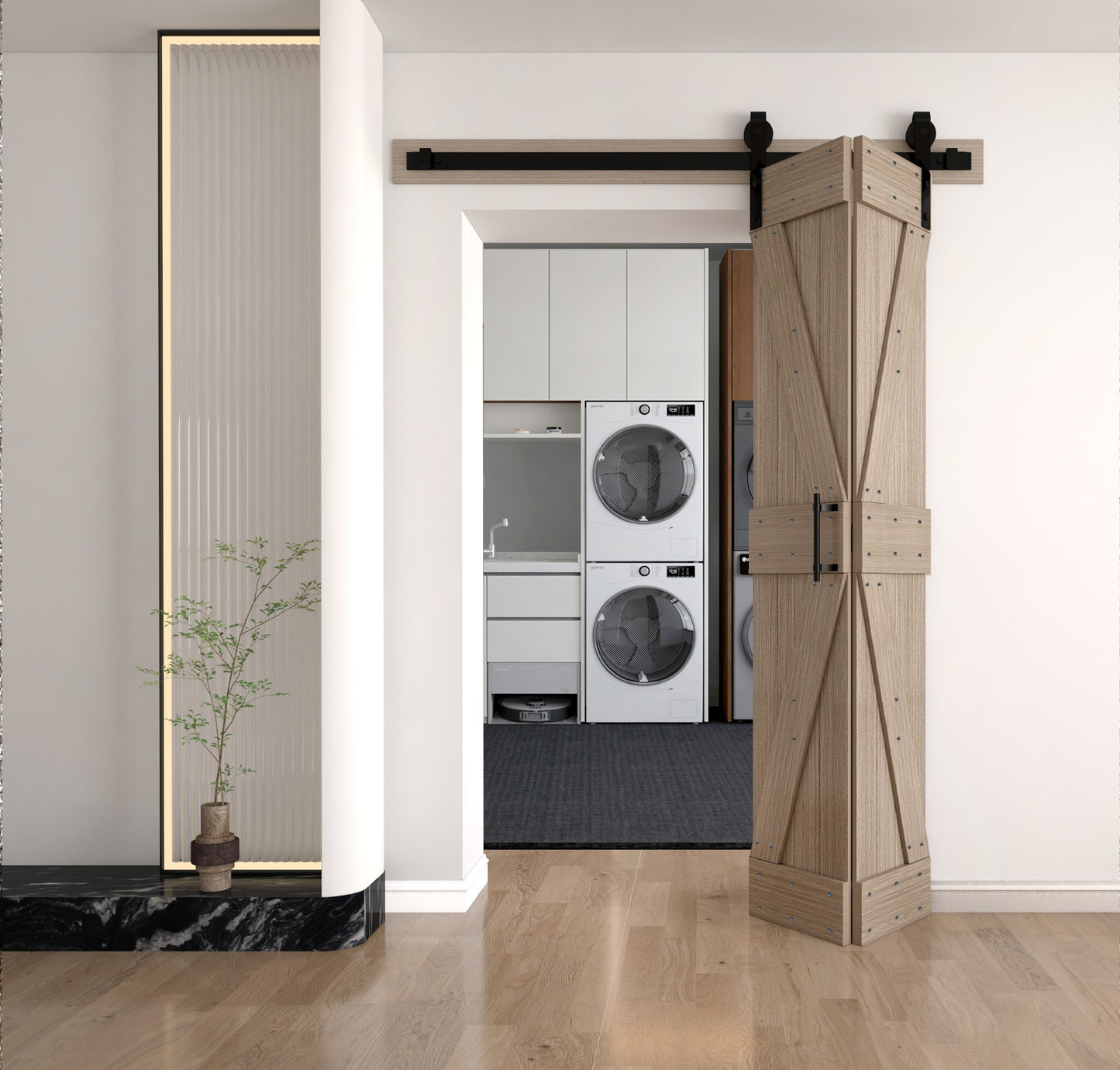K Style Solid Core Interior Sliding Bifold Door with Hardware Track-Easy Assembly Required