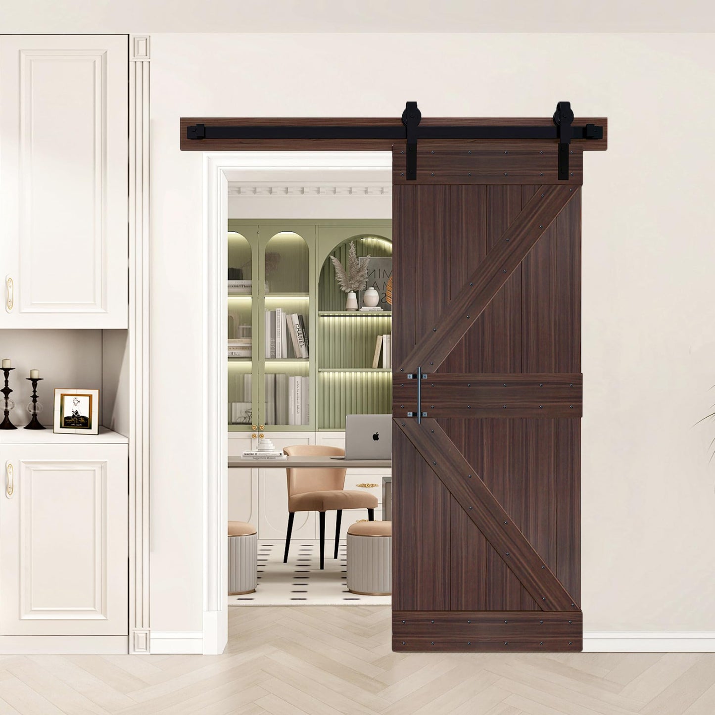 K Style Solid Core Interior Sliding Barn Door Coffee  Finished with Hardware Track -Easy Assembly Required