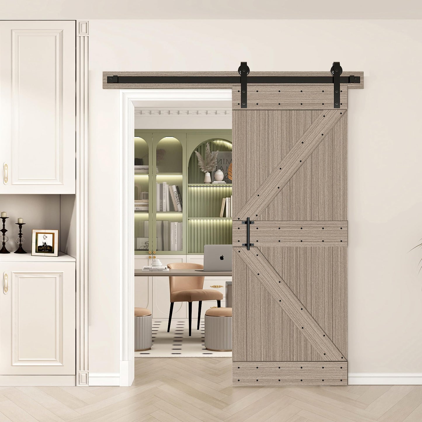 K Style Solid Core Interior Sliding Barn Door Coffee  Finished with Hardware Track -Easy Assembly Required