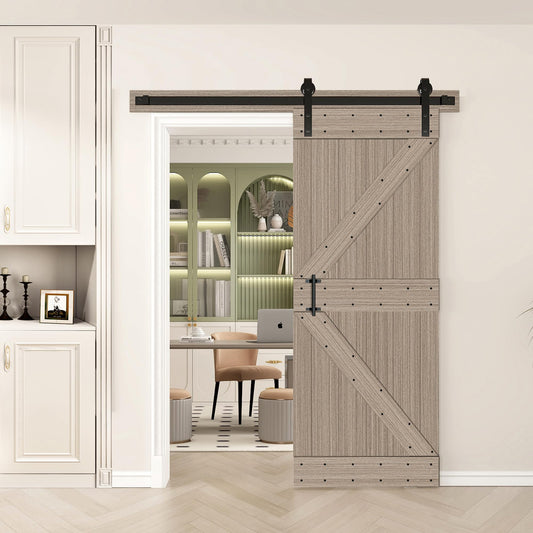 K Style Solid Core Interior Sliding Barn Door Coffee  Finished with Hardware Track -Easy Assembly Required