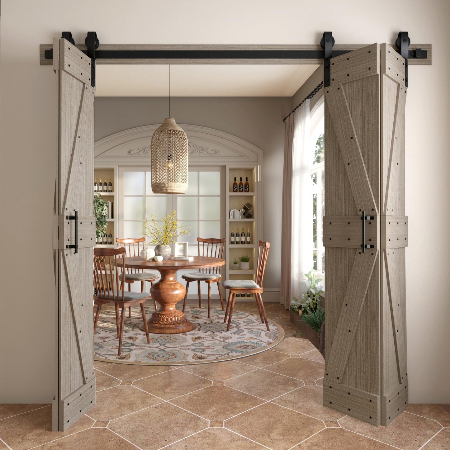 K Style Solid Core Interior Sliding Bifold Door with Hardware Track-Easy Assembly Required