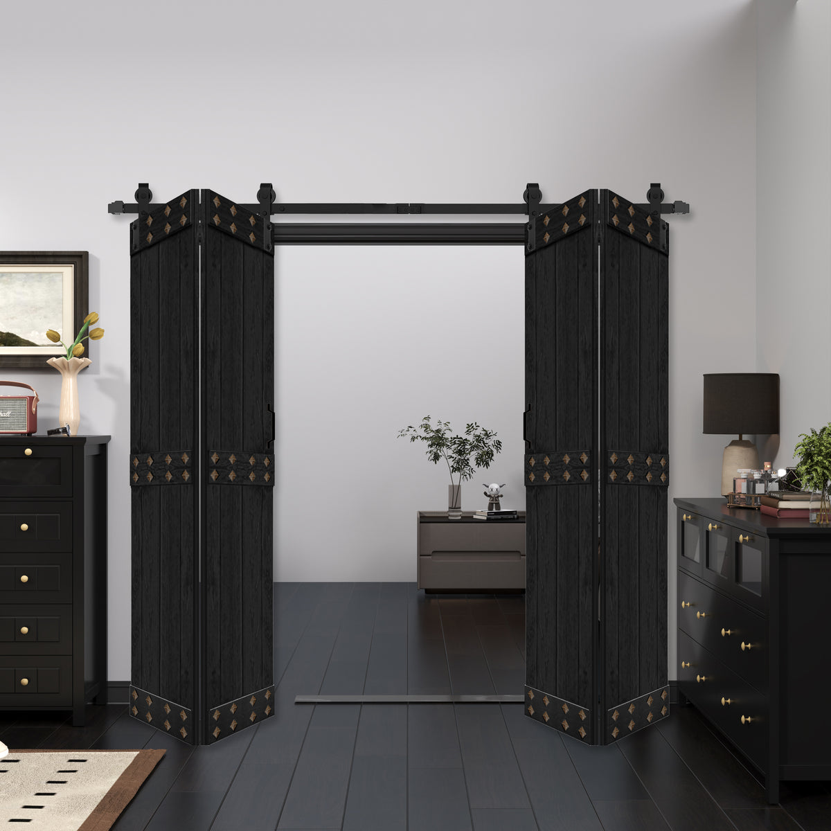Byfold Doors With Magazine Rack Mid-Bar Series Bi-Fold Door ( 4 Panels ) With Hardware Track - Assembl ...