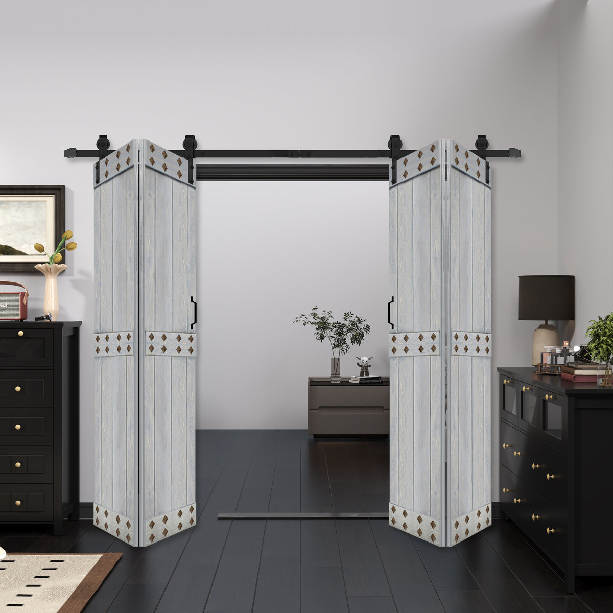 Byfold Doors With Magazine Rack Mid-Bar Series Bi-Fold Door ( 4 Panels ) With Hardware Track - Assembl ...
