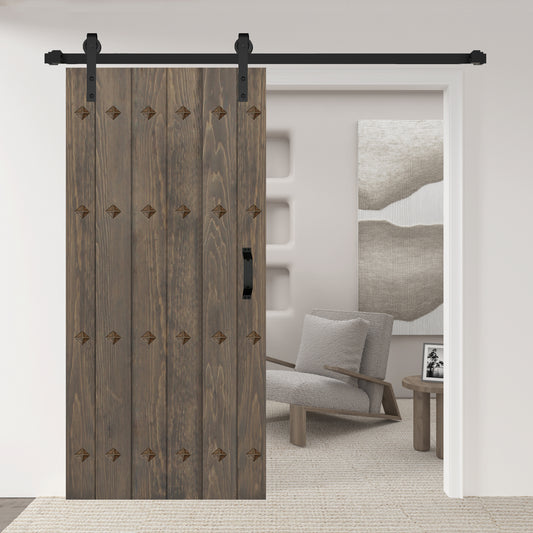 New Mid-Century Style Finished Single Sliding Barn Door With Hardware Kit (Assembly Needed)(Custom Size Avalaible)