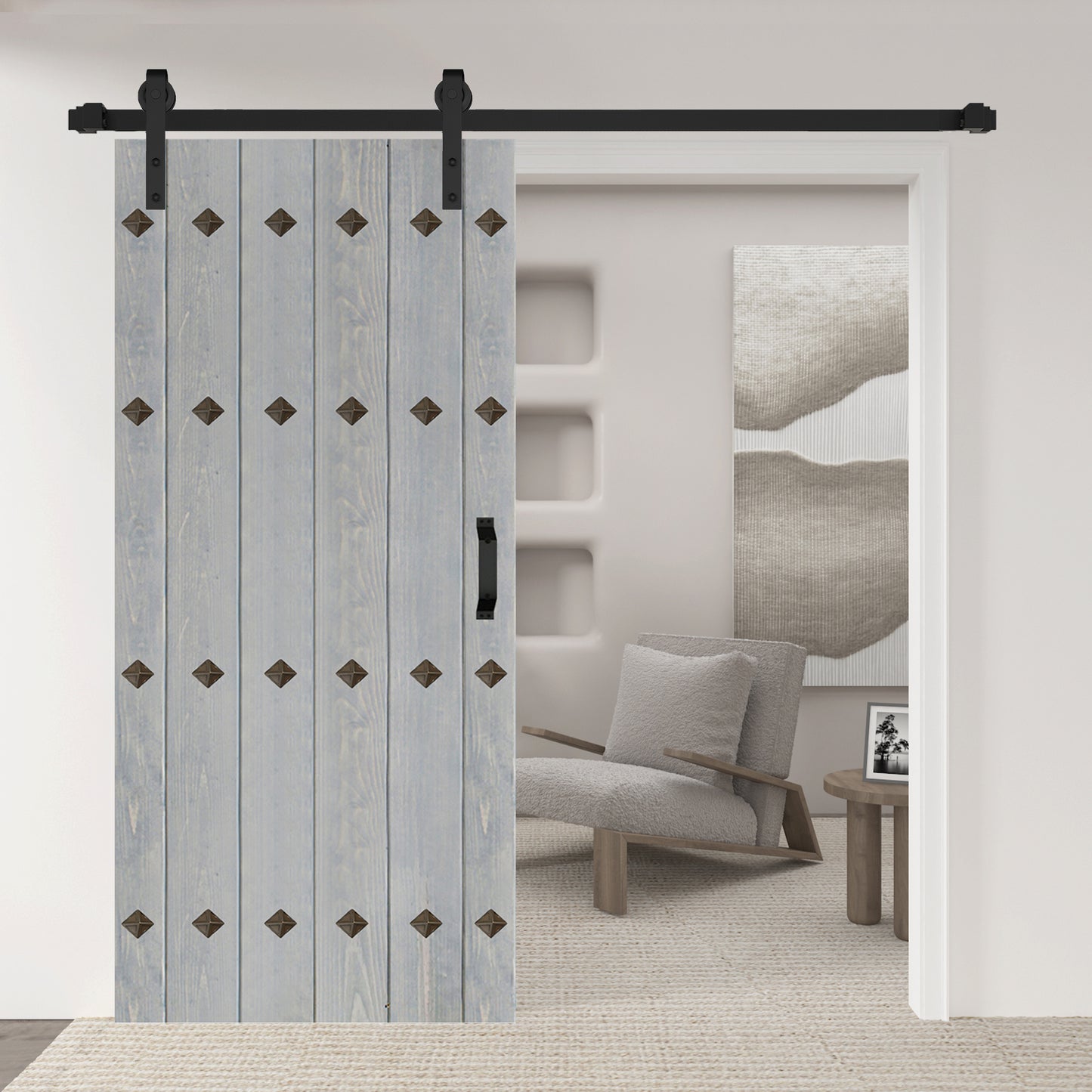 New Mid-Century Style Finished Single Sliding Barn Door With Hardware Kit (Assembly Needed)(Custom Size Avalaible)